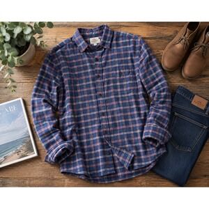 Faherty Brand Mens Blue Red Plaid Flannel Button Down Shirt Size Med Long Sleeve